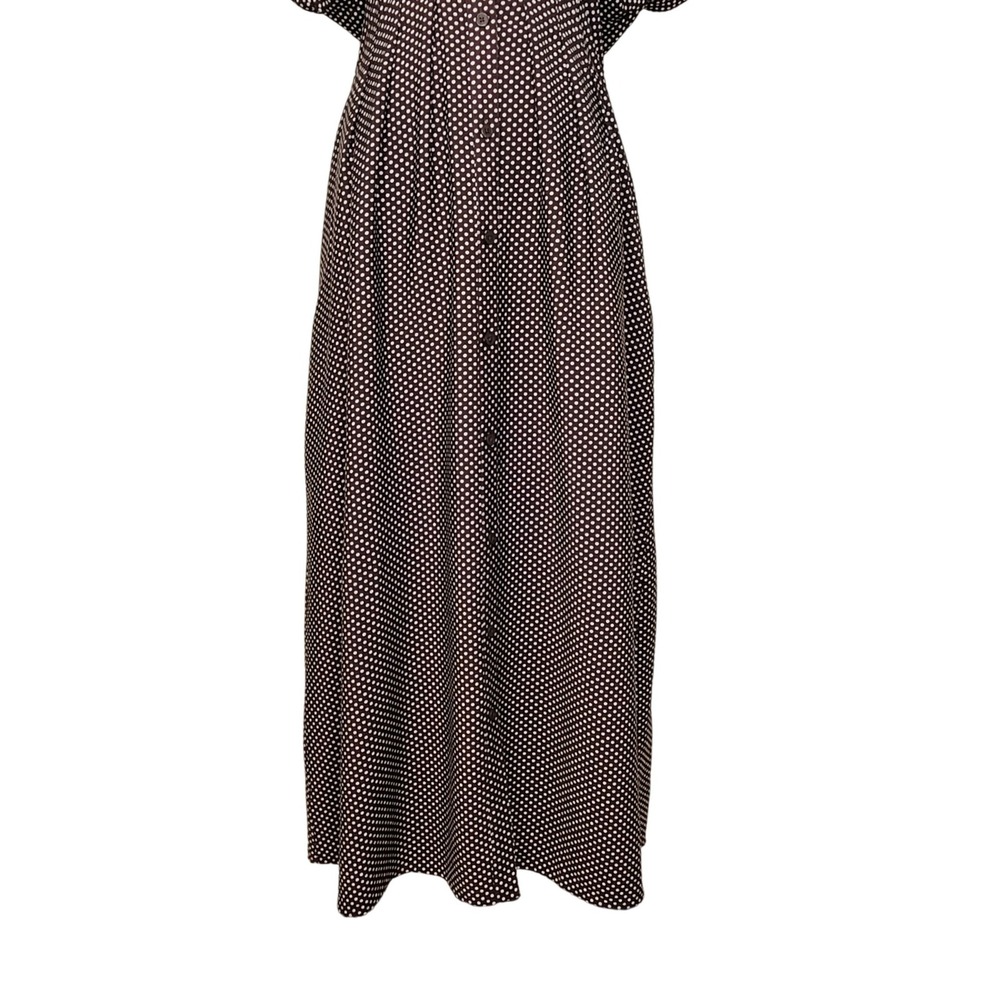 LOFT Brown Pindot Polka Dot Midi Dress XS Button Front Cottagecore Coquette - Picture 3 of 8